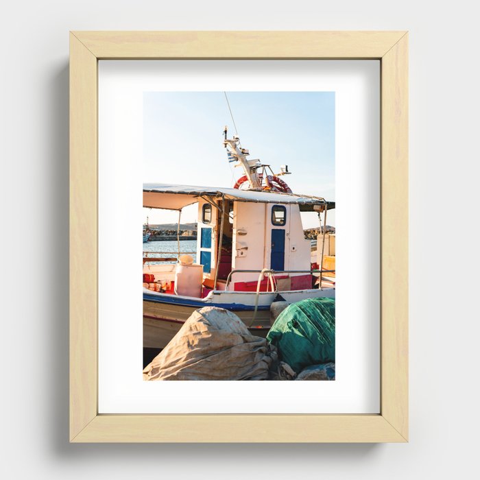 Greek Fishers Boat | Colorful Travel Photography in Greece, Europe   Recessed Framed Print