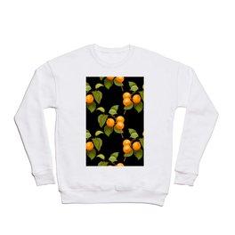 Peach pattern with leaves on a black background Crewneck Sweatshirt