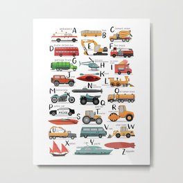 Colourful transportation alphabet Metal Print | Alphabet, Drawing, Carposter, Kidsbedroom, Boysbedroom, Educational, Abc, Transportation, Boysroom, Transport 