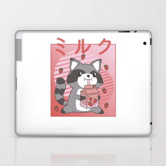 Raccoon Strawberry Milk Retro Kawaii Japan Laptop & iPad Skin
