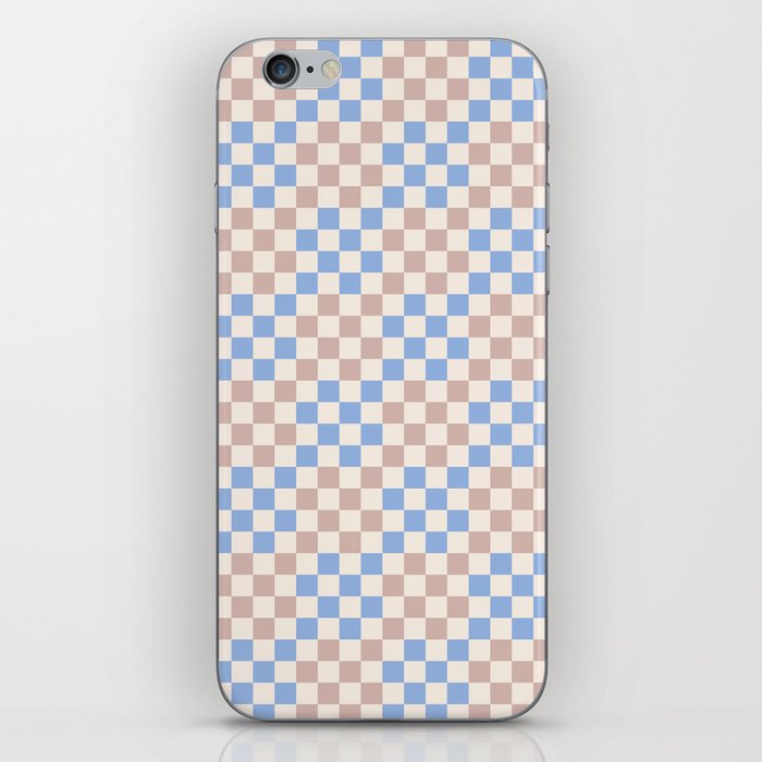 Retro Vintage Check in Baby Blue and Rose Smoke Tan iPhone Skin