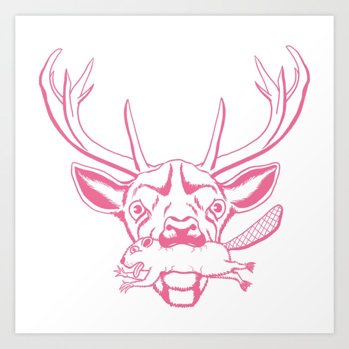 Stag Do - Stag chomping on a beaver Art Print