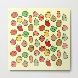 Cute fruit and veg Metal Print | Vegetarian, Watermelon, Potato, Pineapple, Healthy, Adorable, Onion, Veg, Carrot, Pepper 