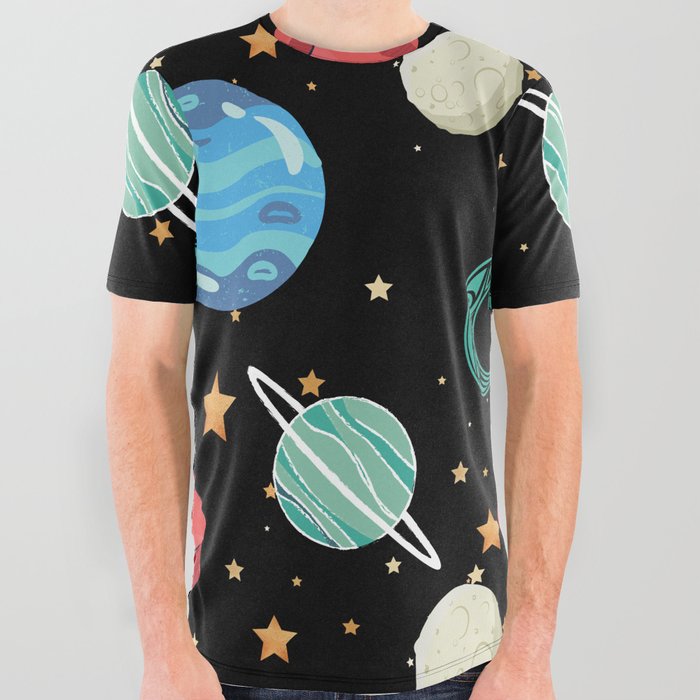 galaxy - planets, stars, moon, saturn All Over Graphic Tee