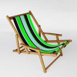 [ Thumbnail: Powder Blue, Lime, and Black Colored Striped/Lined Pattern Sling Chair ]