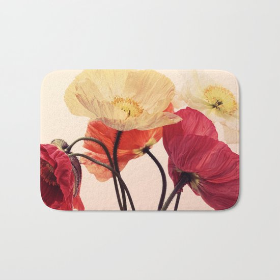 Posing Poppies - bright, vintage toned poppy still life Bath Mat