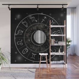 Zodiac astrology wheel Silver astrological signs with moon and stars Wall Mural