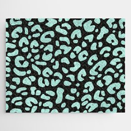 Aqua Glitter Leopard Print Pattern Jigsaw Puzzle