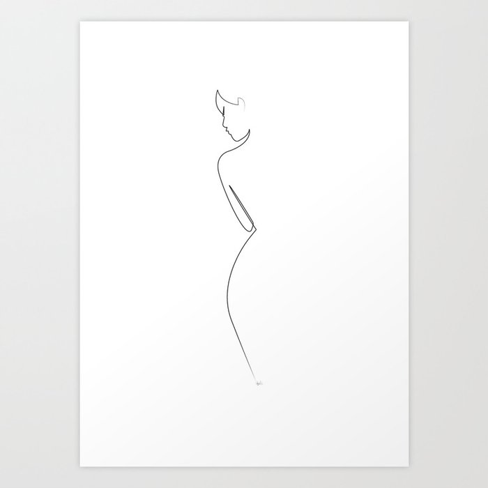 One line Nude on White Art Print