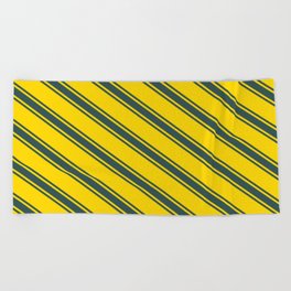 [ Thumbnail: Yellow & Dark Slate Gray Colored Lines Pattern Beach Towel ]