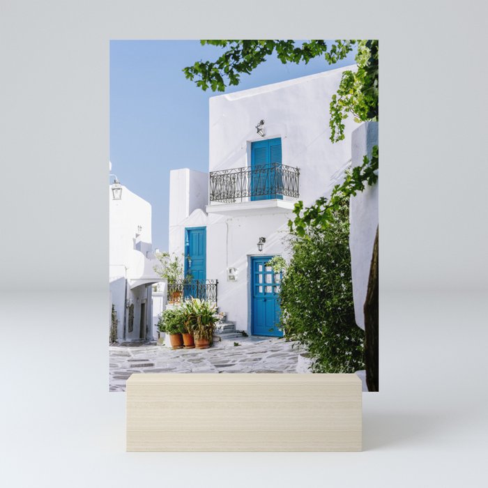 Greek Street Corner | Vibrant Travel Photography in Greece Mini Art Print