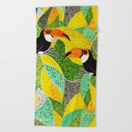 Tropical dot parrots Beach Towel