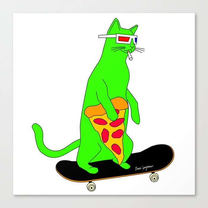 "Psychedelic Skateboarding Pizza Cat", by Brock Springstead Canvas Print