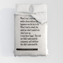 Happiness is the key to life - Literature - Typography Print Comforter