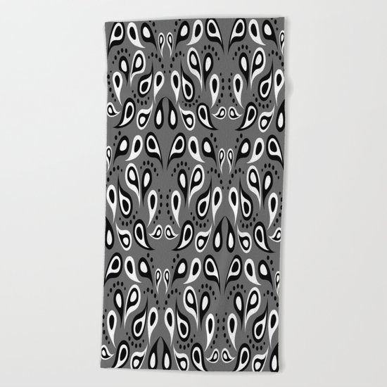 Black White And Grey Paisley Beach Towel