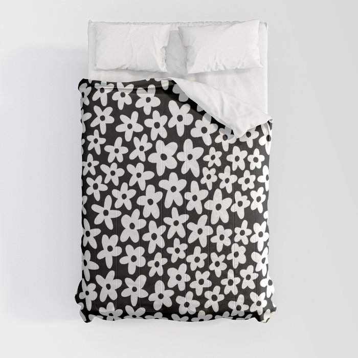 Black and White Daisy Flowers Comforter