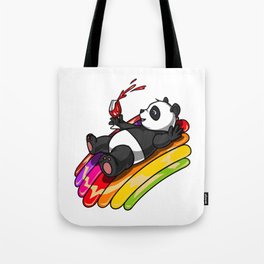 Panda Bear Drinking Wine Rainbow Party Tote Bag