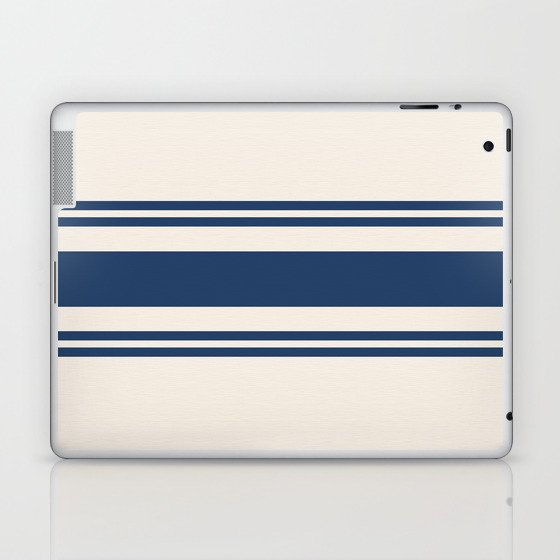 White and blue retro 60s minimalistic stripes Laptop & iPad Skin