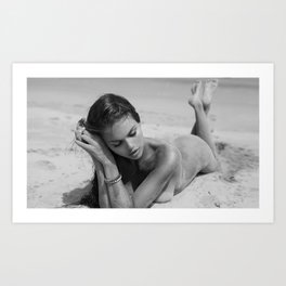 Ibiza 2023, elegant beach female nude black and white photograph Art Print