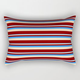 [ Thumbnail: Blue, Tan, and Maroon Colored Lined Pattern Rectangular Pillow ]