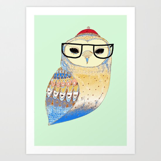 hipster owl Art Print