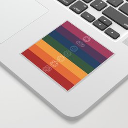 Seven Chakra Mandalas on a Striped Rainbow Color Background Sticker