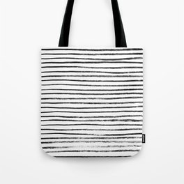 Black Brush Lines on White Tote Bag
