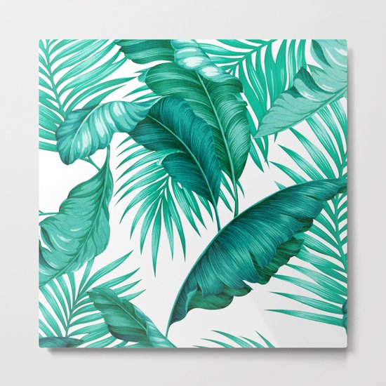 HAWAIIAN GARDEN TROPICAL LEAVES | turquoise white Metal Print