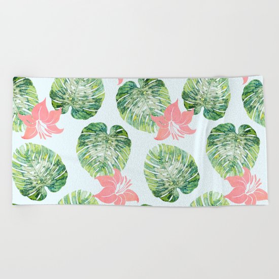 Monstera + Pink #society6 #decor #pattern Beach Towel