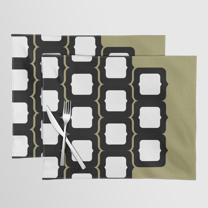 Retro print khaki black pillow Placemat