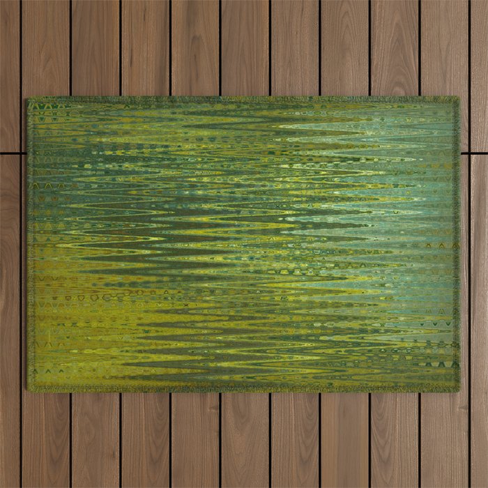 Wood Green Tones Abstract Art Pattern Outdoor Rug