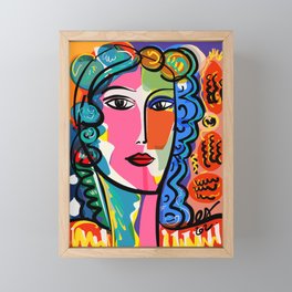 French Portrait Colorful Woman Fauvism by Emmanuel Signorino Framed Mini Art Print