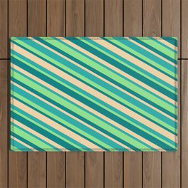 [ Thumbnail: Light Sea Green, Light Green, Teal, and Tan Colored Lines/Stripes Pattern Outdoor Rug ]