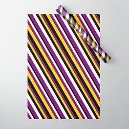 [ Thumbnail: White, Purple, Yellow, and Black Colored Striped Pattern Wrapping Paper ]
