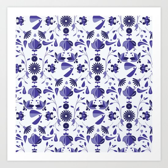 Blue Flower Bohoo Pattern Art Print