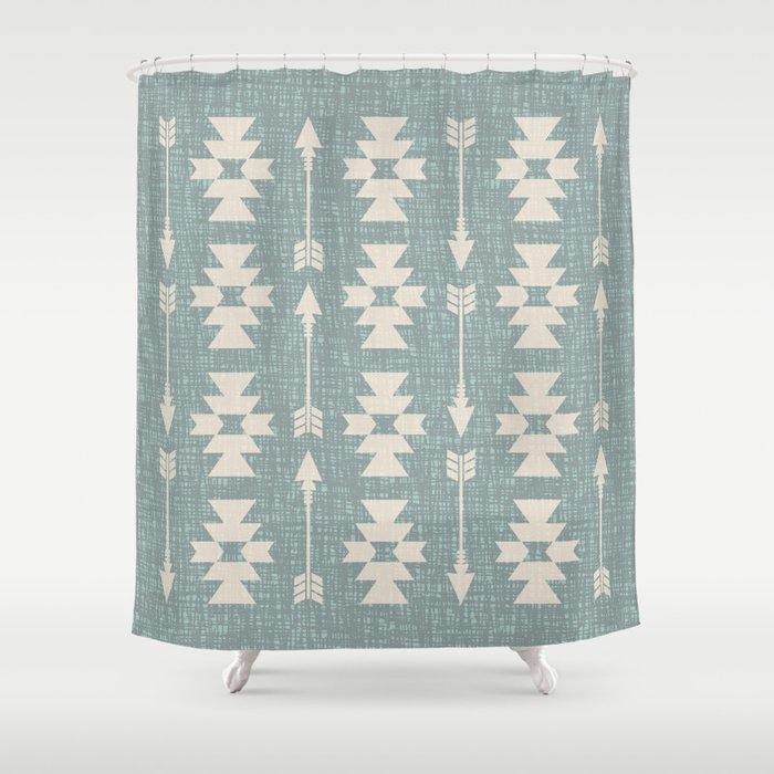 Southwestern Arrow Pattern 249 Turquoise and Beige Shower Curtain