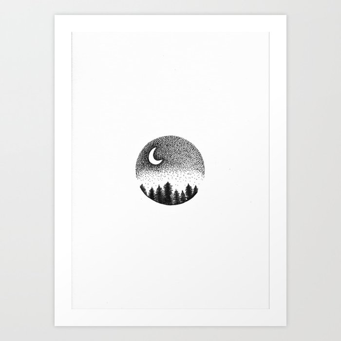 Black And White Forest And Night Sky Pointillism Art Art Print By Shopjackprints Society6