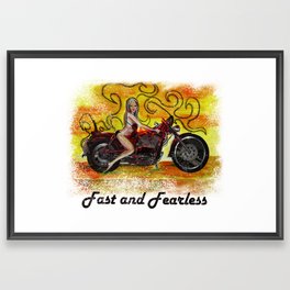 Fast and Fearless Pinup bikini motorcycle girl Framed Art Print