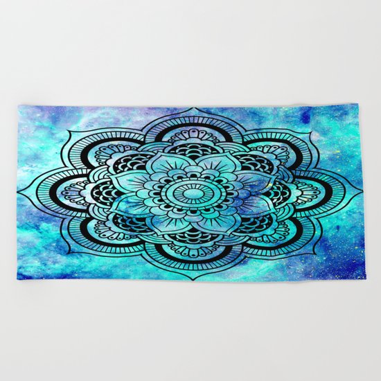 Galaxy Mandala Aqua Indigo Beach Towel