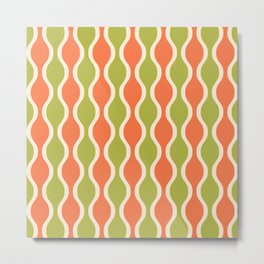 Classic Retro Ogee Pattern 852 Orange and Olive Metal Print | Curated, Modernist, Midcentury, Atomicage, Midcenturymodern, Ogee, Century, Geometric, Olivegreen, Retro 