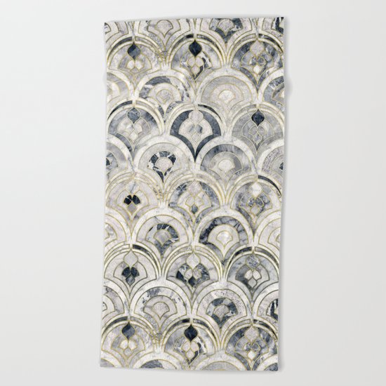 Monochrome Art Deco Marble Tiles Beach Towel