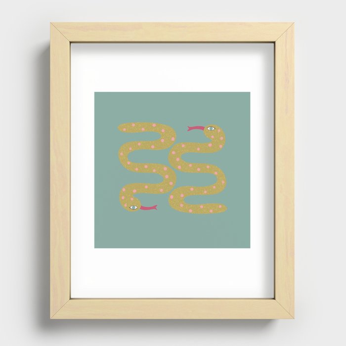 Polka Dot Snakes - teal Recessed Framed Print