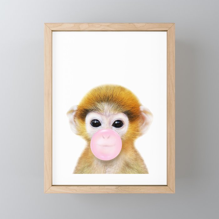 Baby Monkey Blowing Bubble Gum by Zouzounio Art Framed Mini Art Print