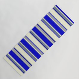 [ Thumbnail: Beige, Dark Grey, Blue, and Slate Gray Colored Pattern of Stripes Yoga Mat ]