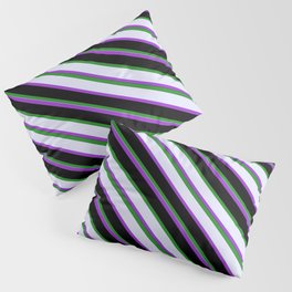 [ Thumbnail: Forest Green, Lavender, Dark Orchid, and Black Colored Striped Pattern Pillow Sham ]
