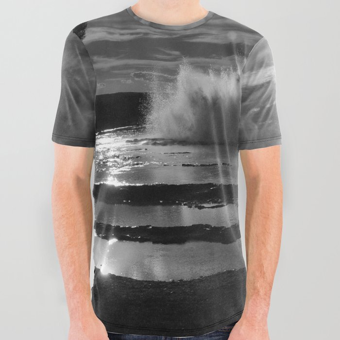 Yellowstone Old Faithful Great Fountain Geyser Wyoming Landscape black and white photograph / photographs / photography All Over Graphic Tee