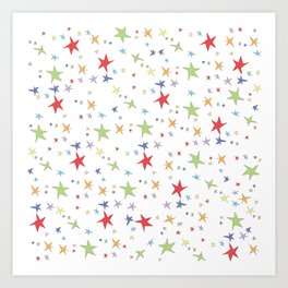 Rainbow Color Stars Art Print | Drawing, Abstract, Illustration, Stars, Digital, Pastel, Cartoon, Pattern, Pop Art, Street Art 
