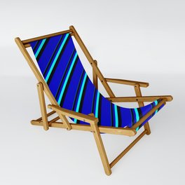 [ Thumbnail: Aqua, Black & Blue Colored Lines/Stripes Pattern Sling Chair ]