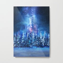 Forest under the Starlight Metal Print | Snow, Cosmos, Painting, Scenic, Sky, Pine, Magical, Milkyway, Space, Landscape 