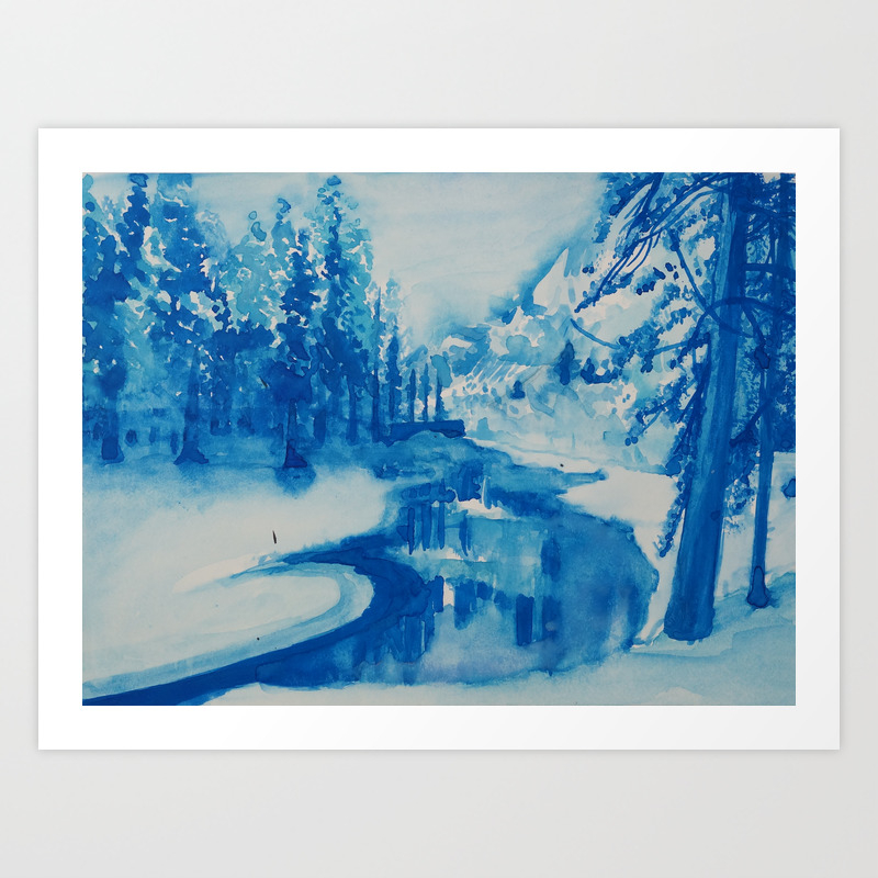 Winterland Blue Monochromatic Art Print By Nikkibruises Society6